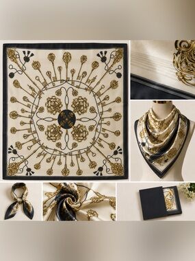 Valentino Sheer Scarf Tapestry in Black, Gold, Cream